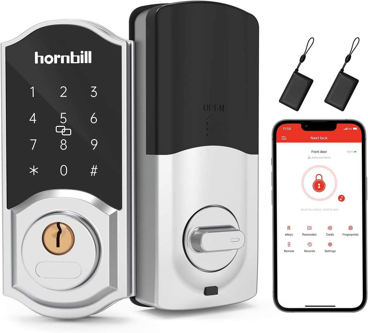 Keyless Entry Door Lock Deadbolt, Hornbill Smart Lock Front Door, Electronic Door Locks with Keypads, Digital Auto Lock Bluetooth Smart Door Locks for Homes Bedroom - PuriLite