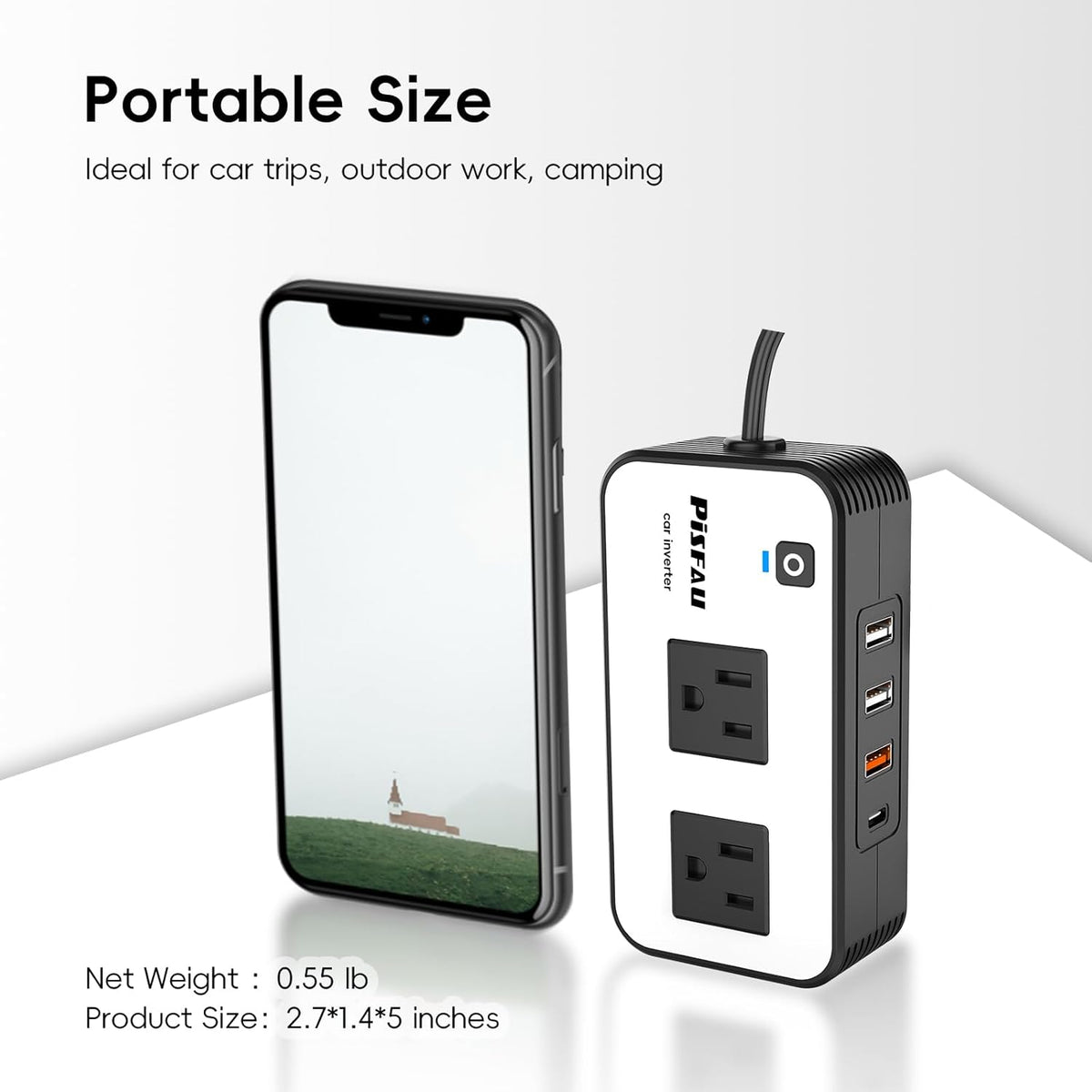 200W Car Power Inverter, PiSFAU DC 12V to 110V AC Car Plug Adapter Outlet with [20W USB-C] /USB-Fast Charger(18W) / 4.8A Dual USB/car Charger for Laptop - PuriLite