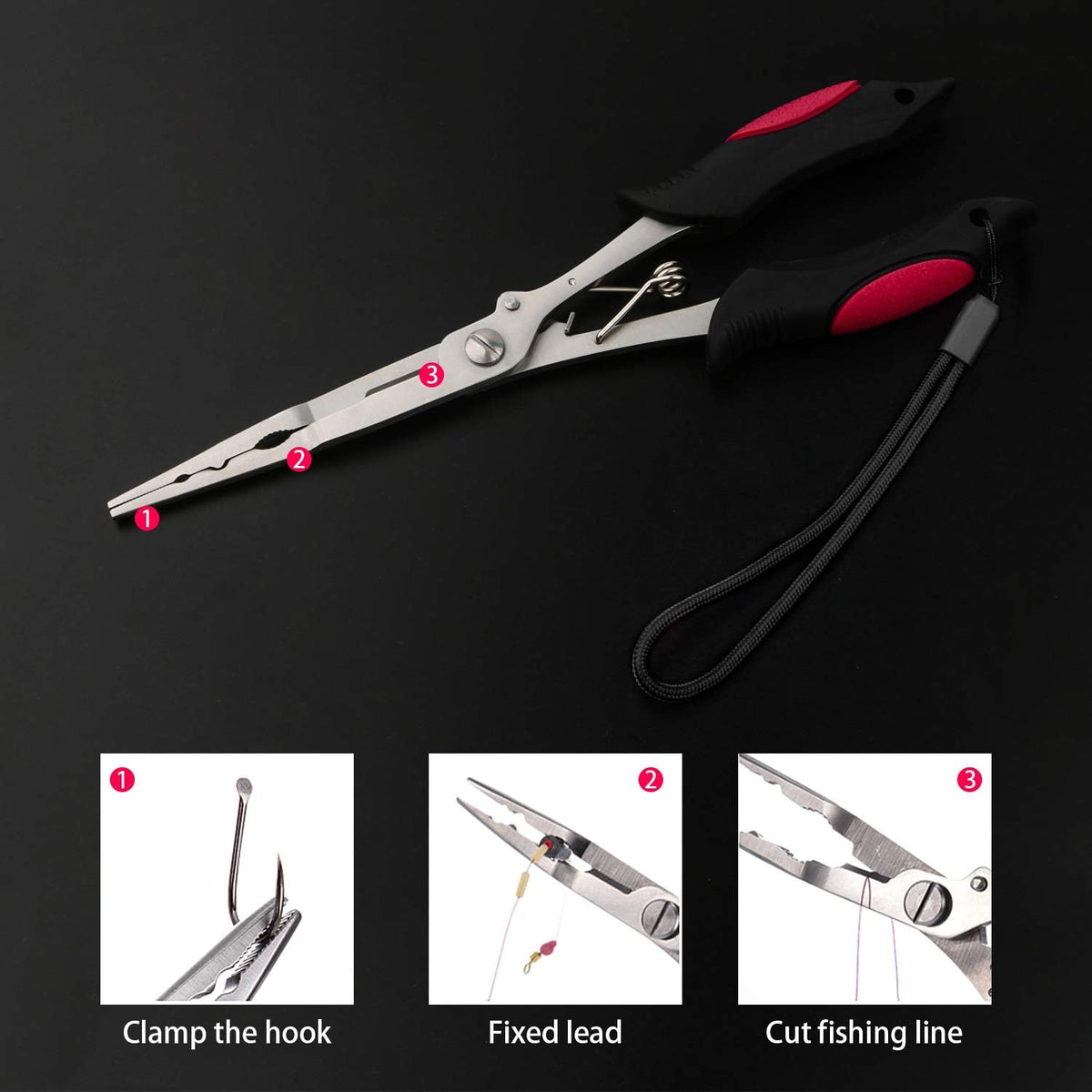 Fishing Pliers Stainless Steel Hook Remover Braid Cutter Rustproof Saltwater Split Ring Pliers Fishing Multi-Tools with Sheath and Lanyard - PuriLite