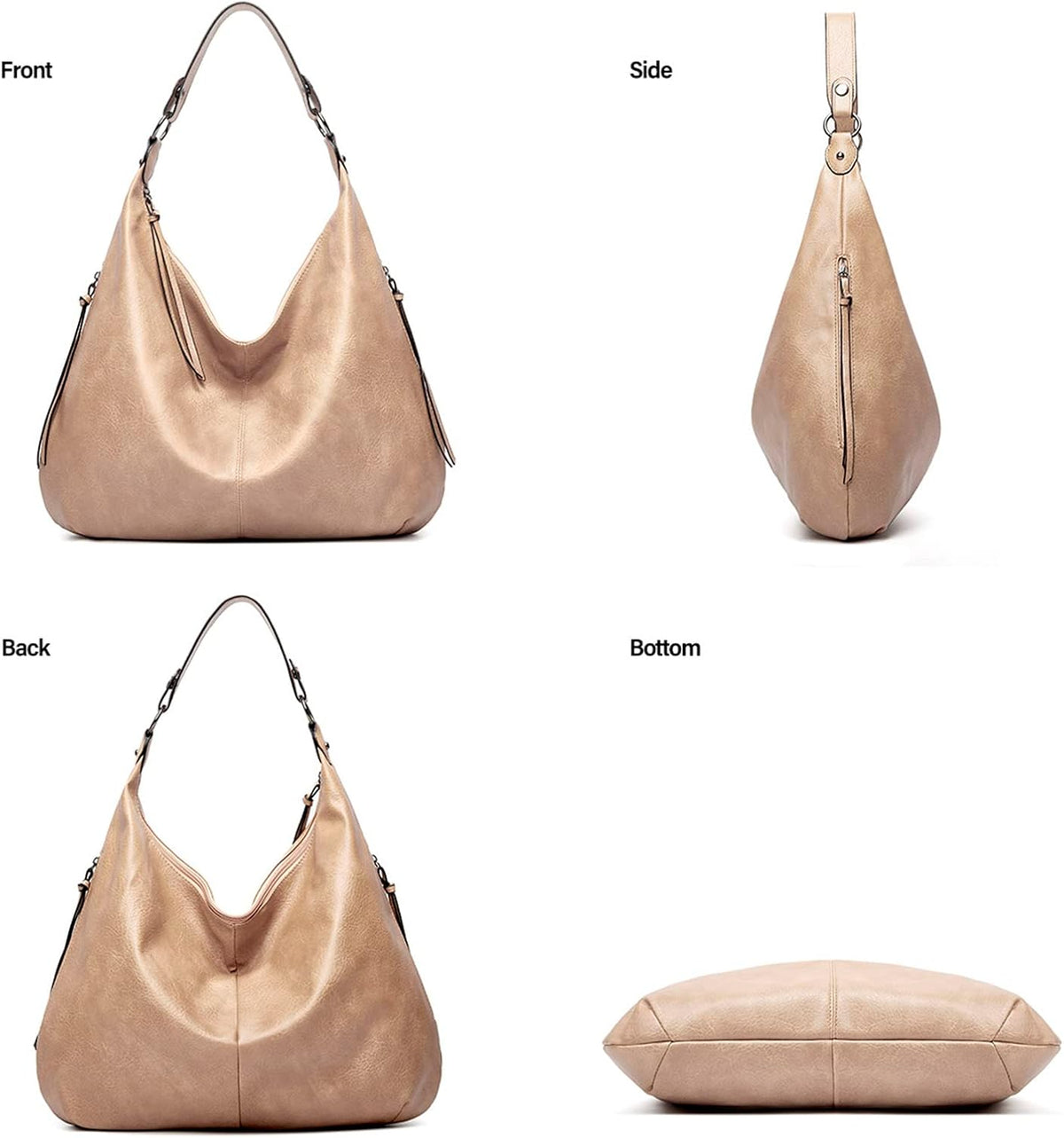 Ashioup Hobo Bags for Women Soft PU Leather Shoulder Bag Vintage Slouchy Handbag with Zipper - PuriLite