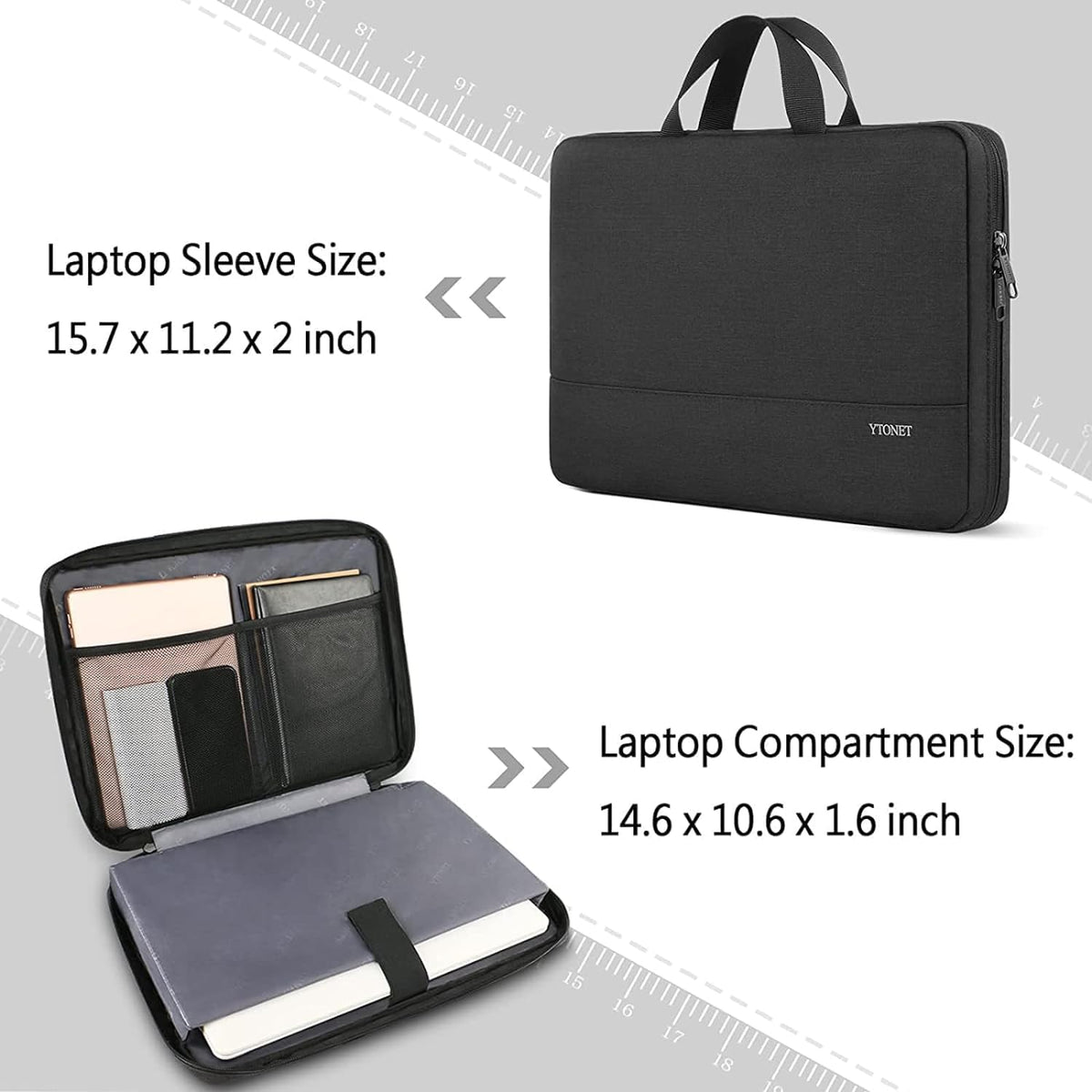 Ytonet Laptop Sleeve, 15.6 inch TSA Laptop Bag Laptop Case Water Resistant Computer Carrying Bag Compatible for Lenovo, HP, Dell, Asus Notebook, Gifts for Men Women, Grey - PuriLite