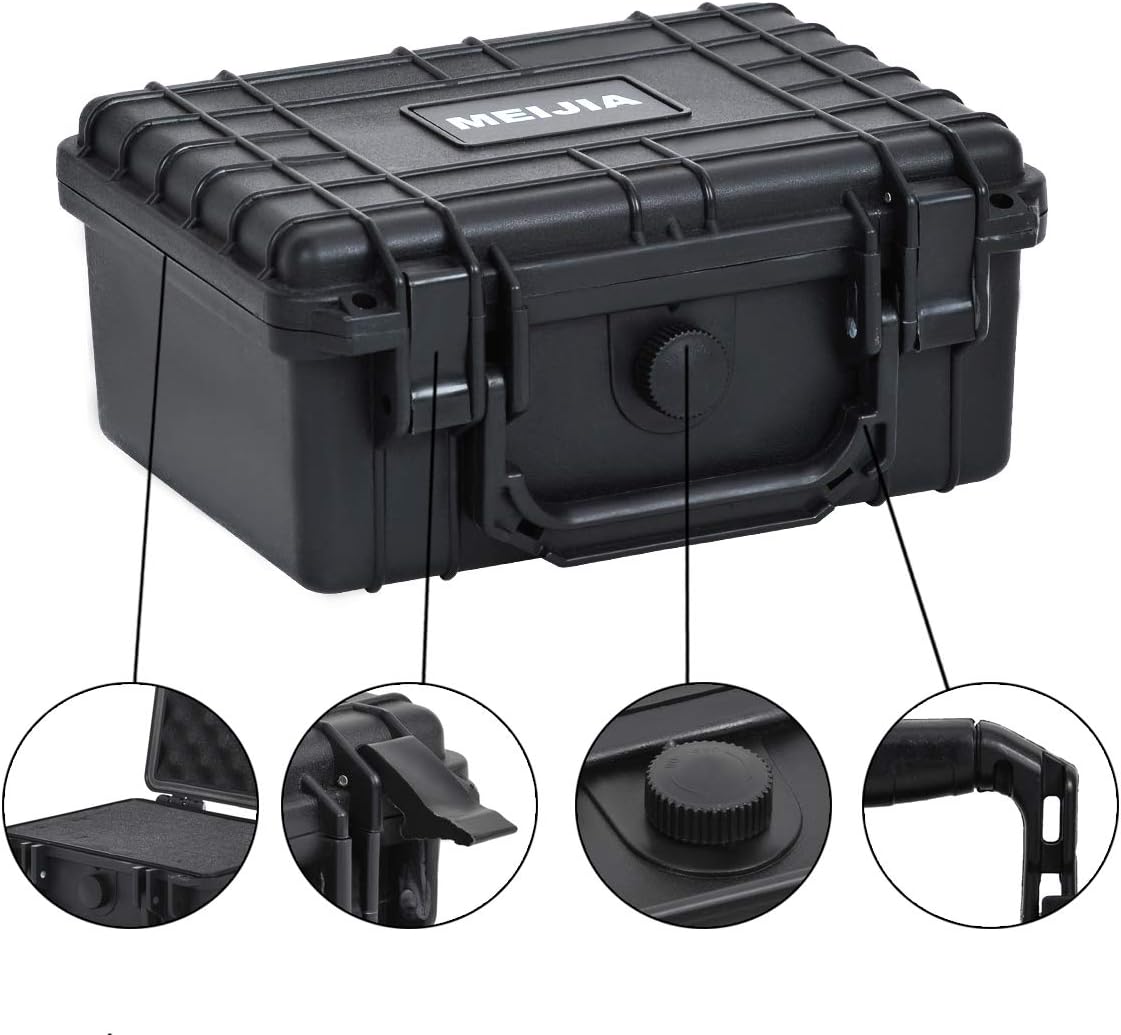 MEIJIA Portable Waterproof Protective Hard Case,Camera Case with Customizable Fit Foam Inserted, Elegant Black (9.17"x 7.56"x4.33") - PuriLite