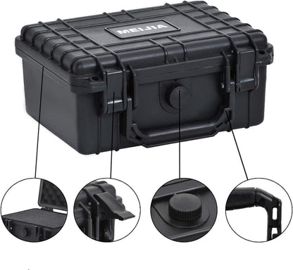 MEIJIA Portable Waterproof Protective Hard Case,Camera Case with Customizable Fit Foam Inserted, Elegant Black (9.17"x 7.56"x4.33") - PuriLite