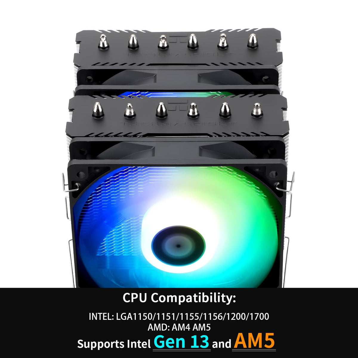 Thermalright Peerless Assassin 120 SE Black CPU Cooler, 6 Heat Pipes AGHP Technology, Dual 120mm PWM Fans, 1550RPM Speed, for AM4/AM5 and Intel LGA 1700/1851/115X/1200,Computer CPU Cooling - PuriLite