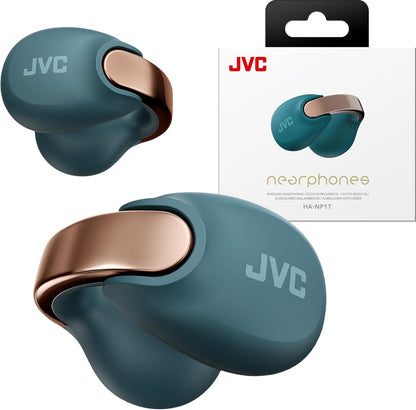 JVC nearphones Open Ear-Cuffs Wireless Headphones with Clasp Mechanism, Multipoint, Single Ear use, BT 5.3, Long Battery Life (up to 24 Hours) - HA-NP1T-A Teal Blue - PuriLite