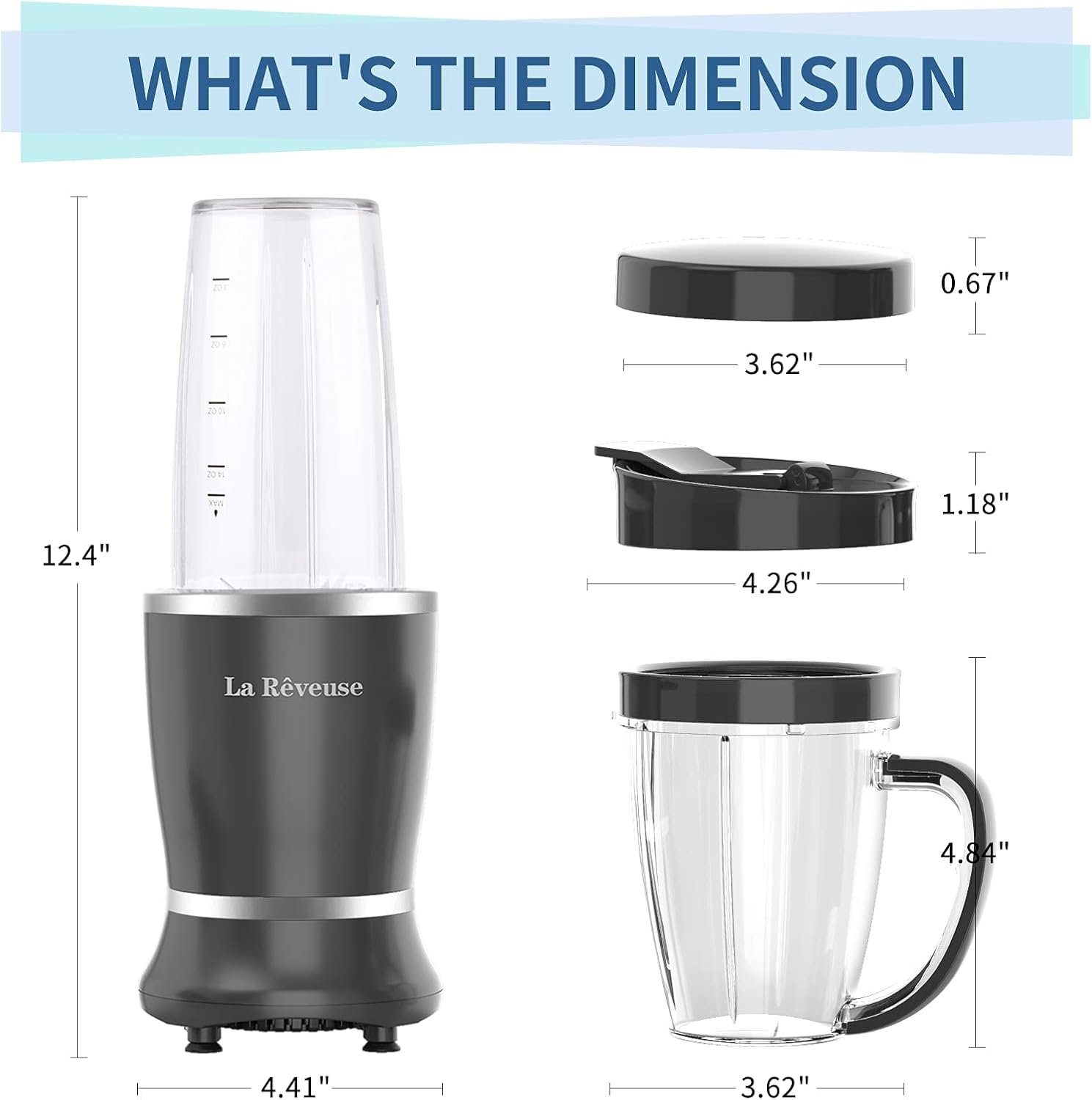 La Reveuse Personal Size Blender 250 Watts Power for Shakes Smoothies Seasonings Sauces with 1 Piece 15 oz Cup,1 Piece 10 oz Mug,BPA Free (Black) - PuriLite