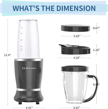 La Reveuse Personal Size Blender 250 Watts Power for Shakes Smoothies Seasonings Sauces with 1 Piece 15 oz Cup,1 Piece 10 oz Mug,BPA Free (Black) - PuriLite