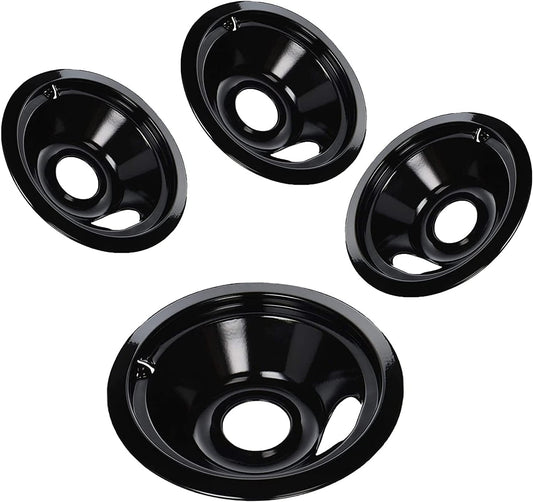 1 Large and 3 Small Stove Drip Pans for GE Electric Stove Top, Set of 4 Durable Porcelain Enamel, High Heat Resistant, No Yellowing, Non-Stick Smooth Glaze, Easy to Clean Cooktop Replacement Parts