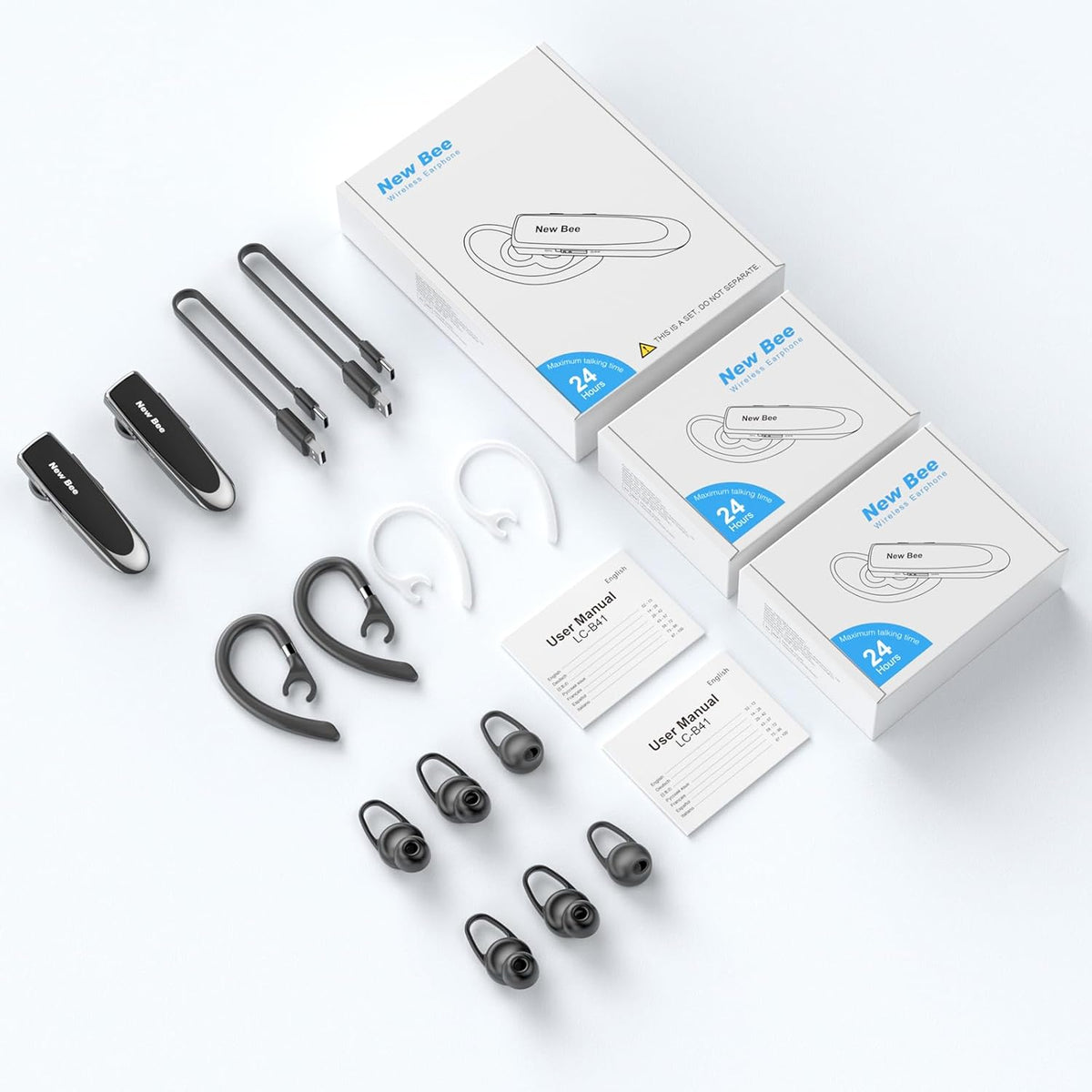 Bluetooth Headset New Bee 24Hrs V5.0 Bluetooth Earpiece Wireless Handsfree Driving Headset with Noise Canceling Mic Headset Case for iPhone Samsung Android Mobile Cell Phone Tablets Office - PuriLite