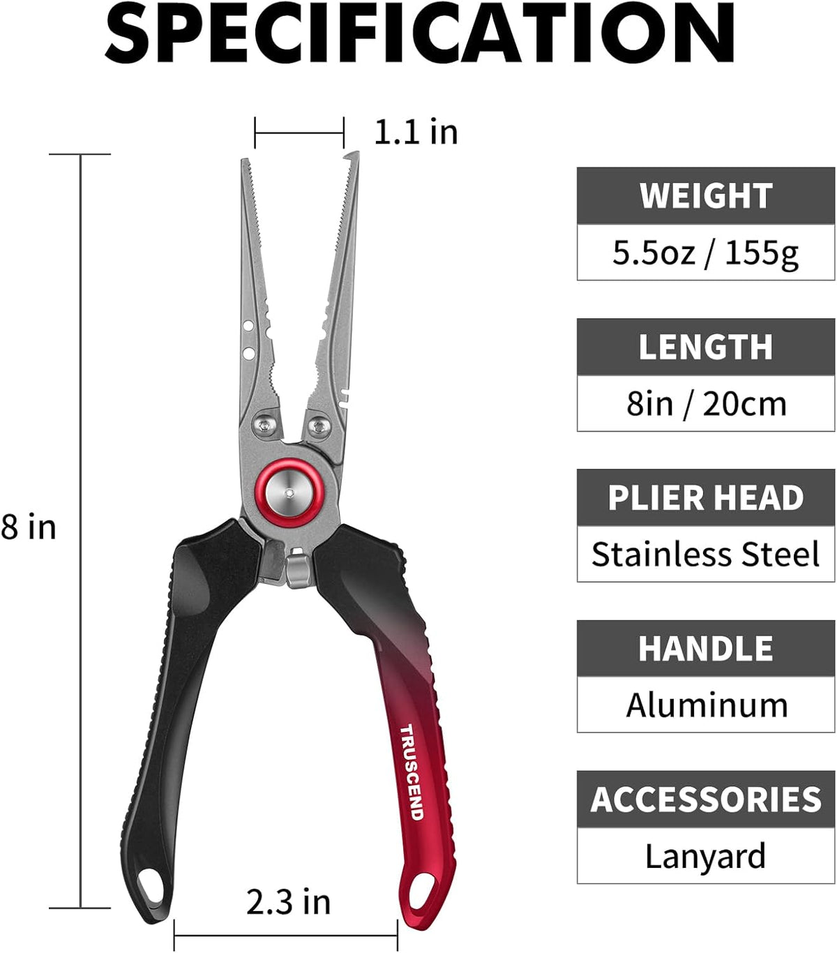 TRUSCEND Lockable Handy Fishing Pliers with Innovative Ergonomic Handle, Saltwater Corrosion Resistant Teflon Coated Fishing Tool, Multi-Function Fishing Gear with Mo-V Cutter, Amazing Fishing Gift - PuriLite