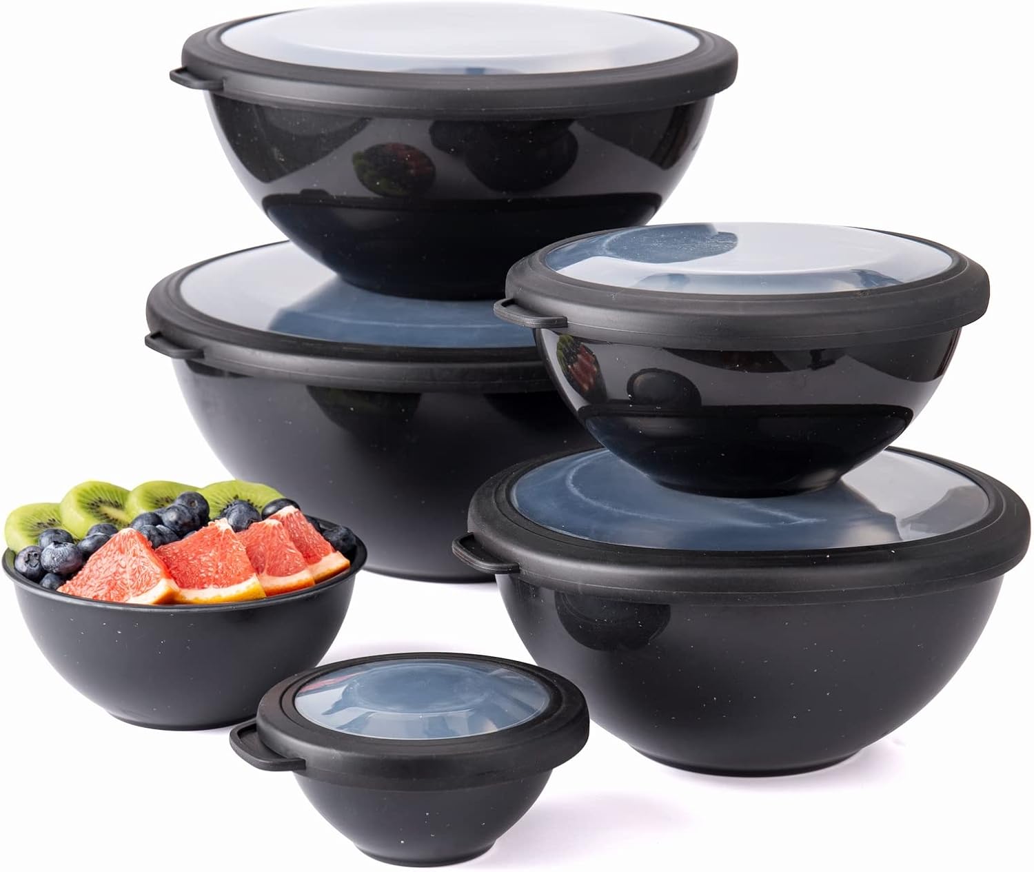 COOK WITH COLOR Mixing Bowls with TPR Lids - 12 Piece Plastic Nesting Bowls Set Includes 6 Prep Bowls and 6 Lids, Microwave Safe Mixing Bowl Set (Mint) - PuriLite