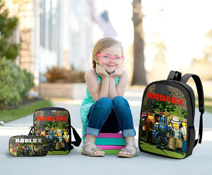 Roblox Backpack with Lunch Box Student Bookbag School Bag for Kids Boys Girls - PuriLite
