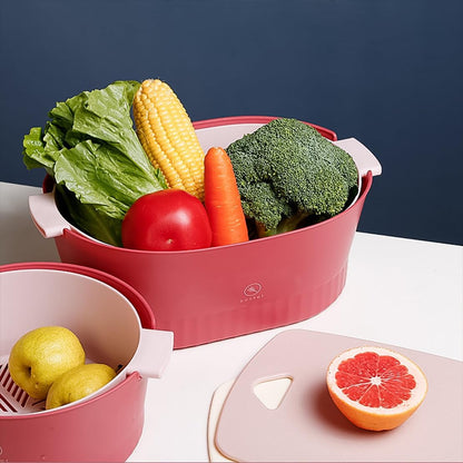 Kitchen Washbas Food Strainer Drain Basket Rotating Drainer Double-Layer Basin Vegetable Fruit Washing Strainer - PuriLite