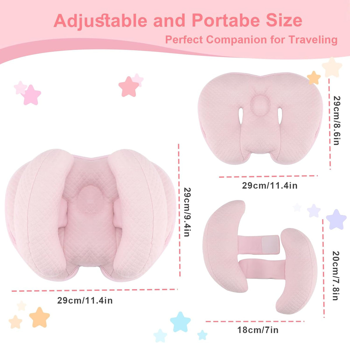 KAKIBLIN 2 in 1 Baby Head Pillow with Banana Neck Pillow for 3 Months to 8 Months Baby Travel Pillow for Stroller or Bed - PuriLite
