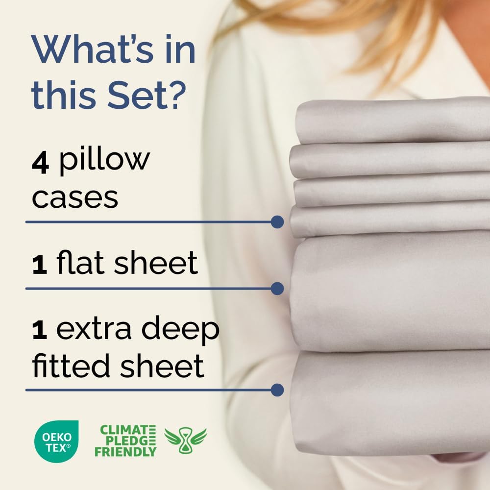 Extra Deep Queen Sheet Set - 6 Piece Breathable & Cooling Sheets - Hotel Luxury Bed Sheets Set - Easy & Secure Fit - Soft, Wrinkle Free & Comfy Sheets Set - White Sheet Set w/Extra Deep Pockets - PuriLite