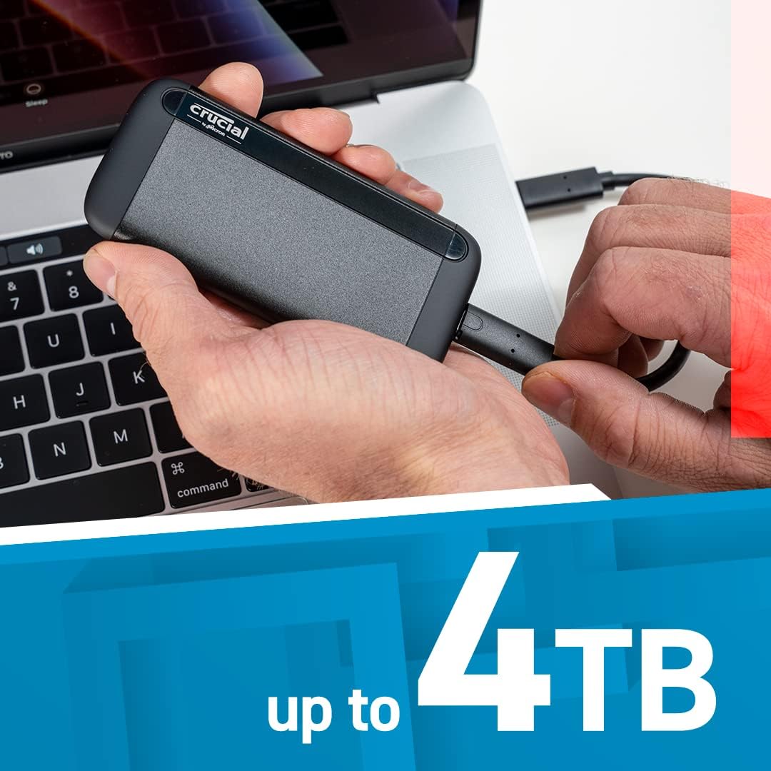 Crucial X9 4TB Portable SSD, Up to 1050MB/s, USB 3.2 USB-C, External Solid State Drive, Compatible with Windows, Mac, & Android, Reliable Storage for Games, Files, & Backups, Black - CT4000X9SSD902 - PuriLite
