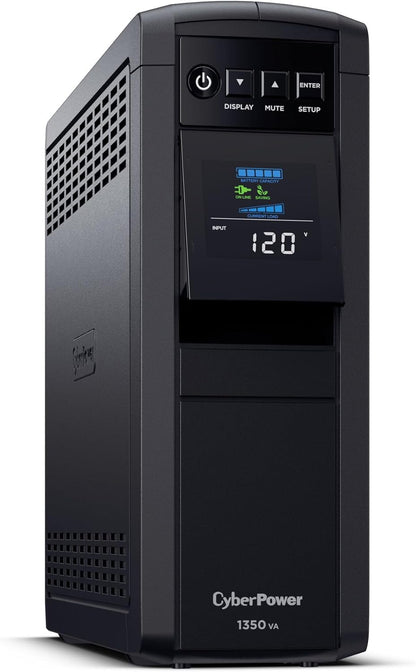 CyberPower CP1500PFCLCD PFC Sinewave UPS System, 1500VA/1000W, 12 Outlets, AVR, Mini Tower, Black - PuriLite