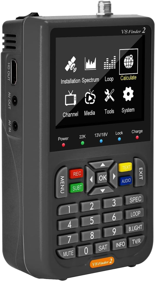 V8 Finder 2 Satellite Finder, DVB-S/S2/S2X FTA Signal Receiver, Digital Satellite Signal Meter, Sat Dish TV Signal Strength Meter with LCD Screen - PuriLite