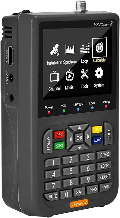 V8 Finder 2 Satellite Finder, DVB-S/S2/S2X FTA Signal Receiver, Digital Satellite Signal Meter, Sat Dish TV Signal Strength Meter with LCD Screen - PuriLite