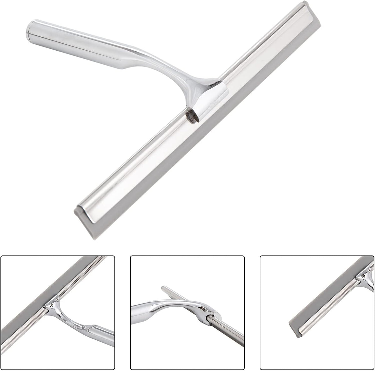Ettori Shower Squeegee for Glass Doors, Squeegee for Shower Glass Door, Window and Car Glass, Mirrors - All-Purpose Stainless Steel Squeegee, 10 Inches and Black - PuriLite