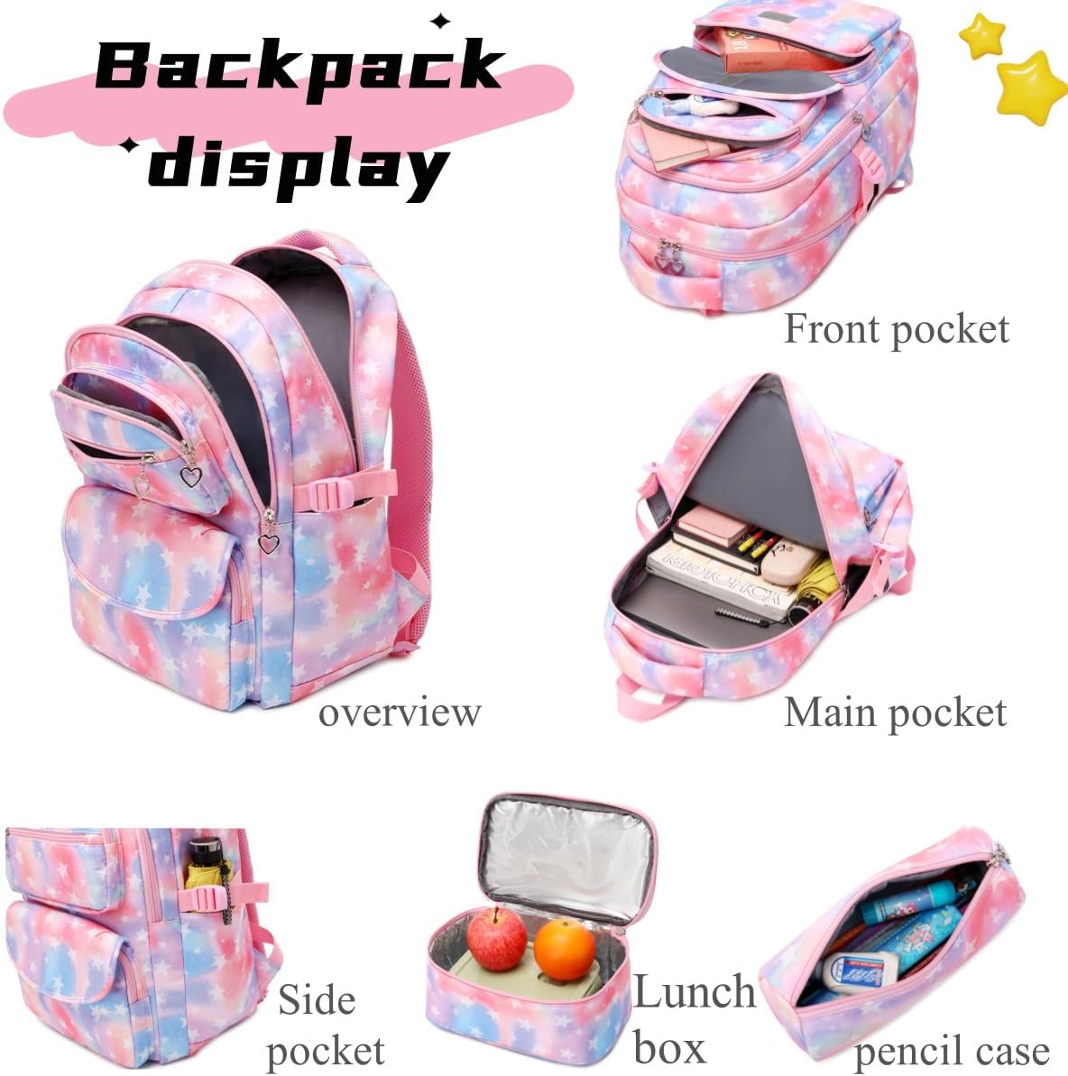 3Pcs Daisy Prints Backpack for Girls Bookbag set Primary School Daypack Elementary Students Knapsack with Lunch Box - PuriLite
