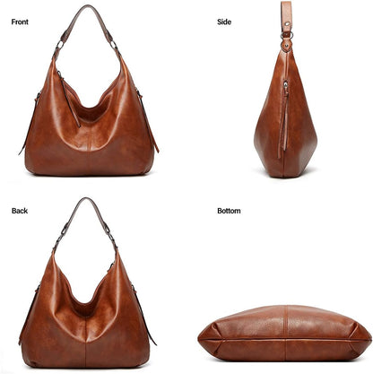 Ashioup Hobo Bags for Women Soft PU Leather Shoulder Bag Vintage Slouchy Handbag with Zipper - PuriLite