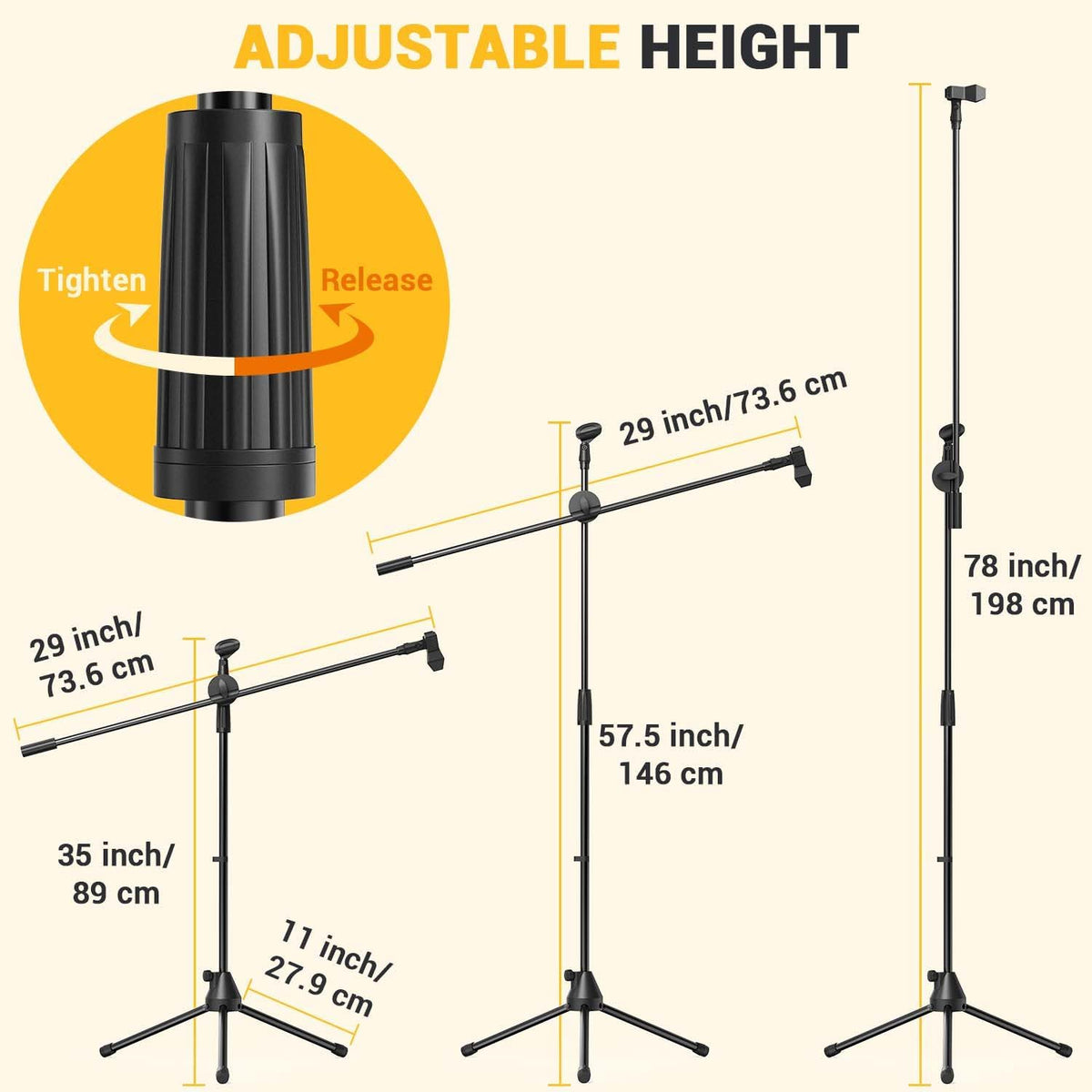 Microphone Stand 2-Pack, Ohuhu Tripod Boom Mic Stands, Dual Mic Clip, Collapsible, Black - PuriLite