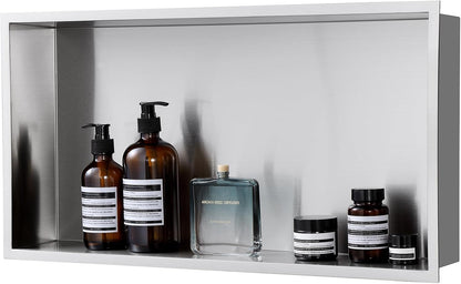 MENATT No Tile Shower Niche, Stainless Steel Wall Niche 13"X19"(Inner Size 12"X18"), Two-Tier Bathroom Shelf, NO Tile Needed Recessed Niche Shower for Bathroom Storage, Black - PuriLite