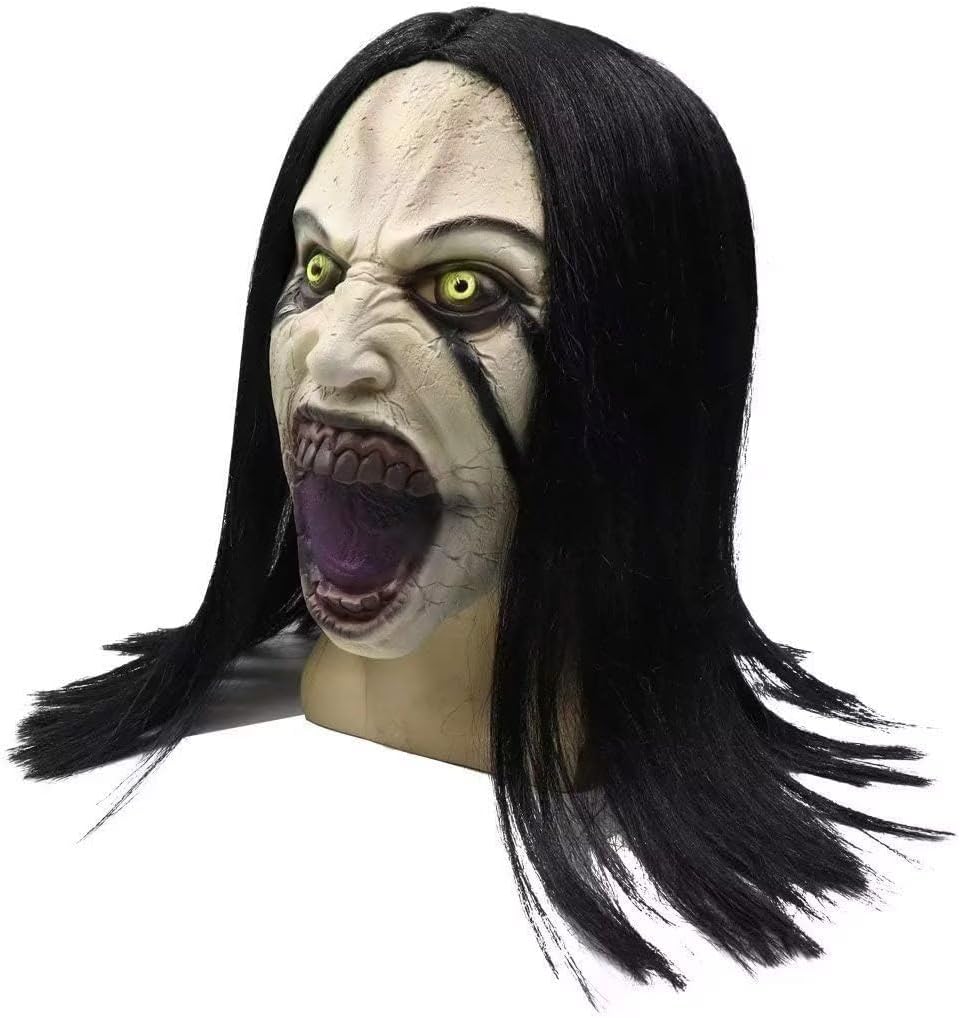 Creepy Crying Woman Mask Scary Zombie Female Ghost Mask Devil Full Head Mask Halloween Cosplay Props - PuriLite