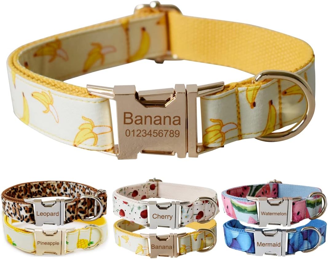 Custom Dog Collar with Metal Buckle - Pet Collars Personalized with Name and Phone Number (Plaid) - PuriLite
