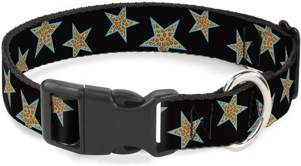 Buckle-Down PC-W21909-M Dog Collar Plastic Clip Buckle, 1"x11"-17", Star Black/White - PuriLite