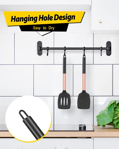 Pack of 2 Silicone Slotted Spatula,Non Stick Solid Kitchen Turner, High Heat Resistant BPA Free Cooking Utensils for Fish, Eggs, Pancakes（Black - PuriLite