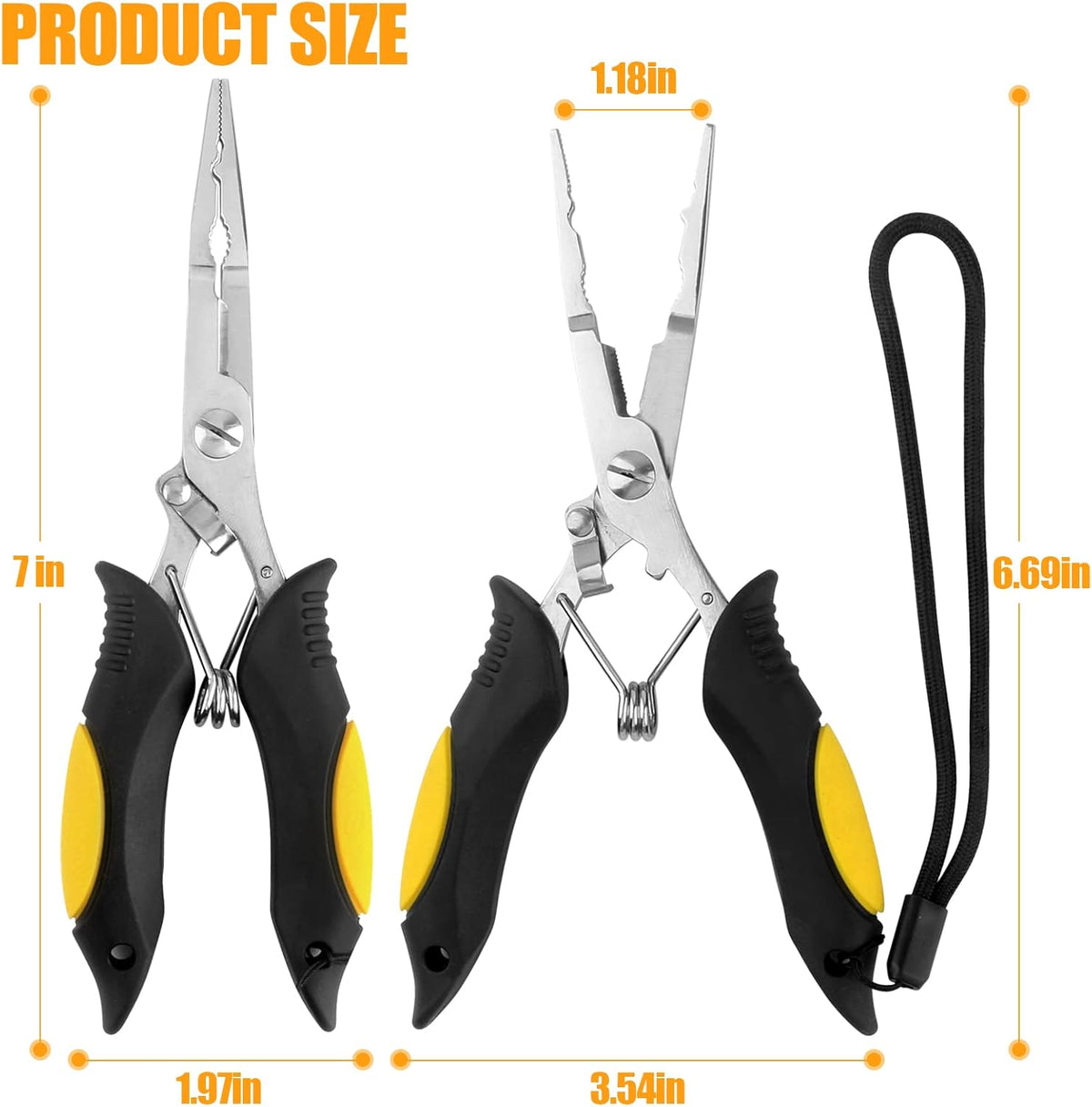 Fishing Pliers Stainless Steel Hook Remover Braid Cutter Rustproof Saltwater Split Ring Pliers Fishing Multi-Tools with Sheath and Lanyard - PuriLite