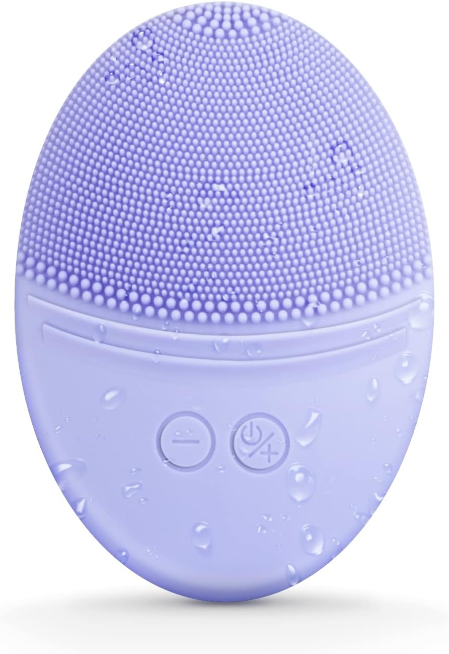 EZBASICS Sonic Facial Cleansing Brush Made with Ultra Hygienic Soft Silicone, Waterproof Sonic Vibrating Face Brush for Deep Cleansing, Gentle Exfoliating and Massaging, Inductive Charging Blue - PuriLite