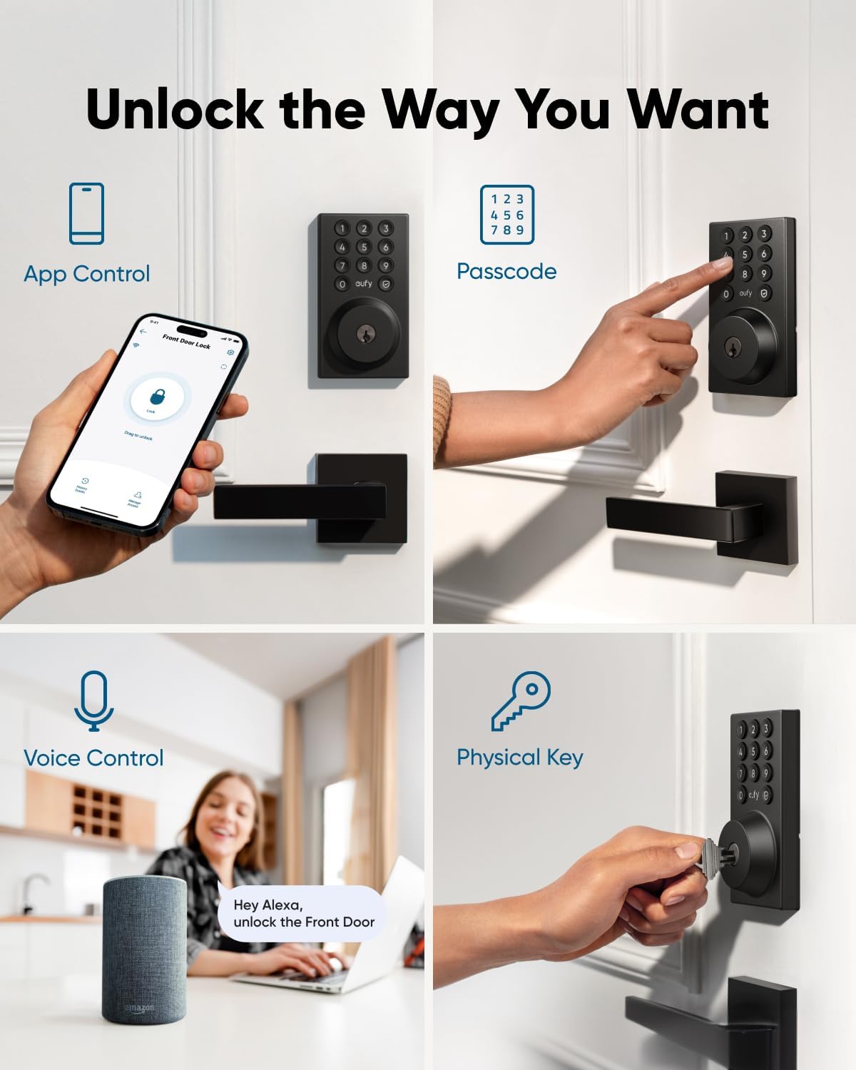 eufy Smart Lock C30, Keyless Entry Door Lock, Built-in WiFi Deadbolt, Smart Lock for Front Door, No Bridge Required, Easy Installation, App Remote Control, Auto Lock, Black - PuriLite
