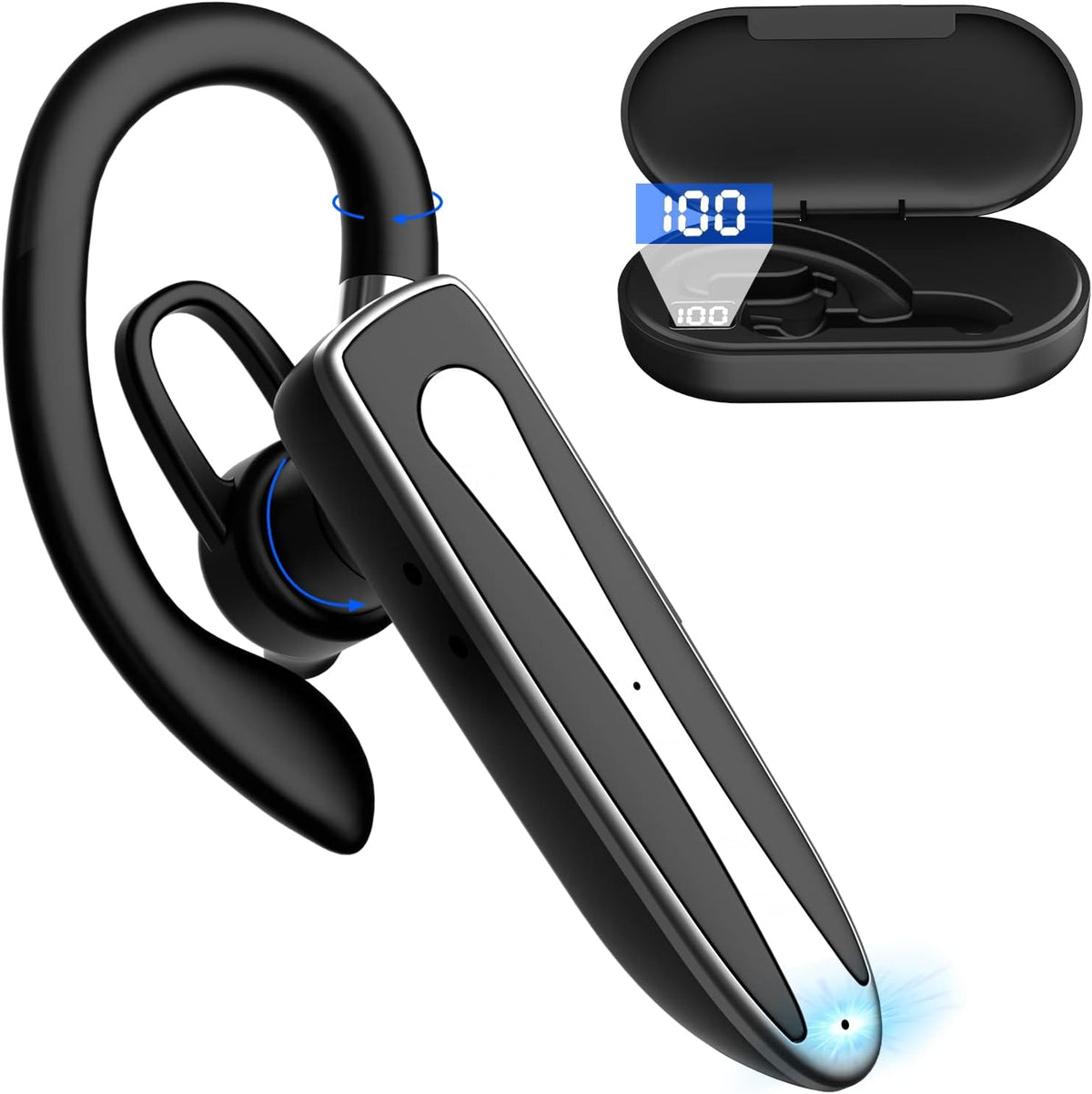 Bluetooth Headset for Cell Phone, Wireless Bluetooth 5.1 Earpiece Single-Ear Headset Hands-Free Earphones,in Mic with Charging Case, for Office Driving Calling Compatible Android/iPhone. - PuriLite