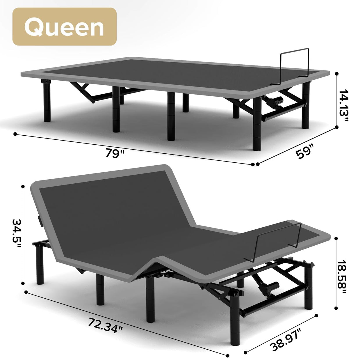 Adjustable Bed Frame with Massage and Zero Gravity Positions, Queen Size Sturdy Steel Electric Bed Base with Remote Control, USB Ports and 4 Height Adjustable Legs for Reading Watching TV