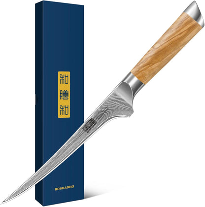 HOSHANHO Damascus Fillet Knife 7 Inch, Professional VG-10 Super Steel Boning Knife, Ultra Sharp Fish Knife with Ergonomic Handle - PuriLite