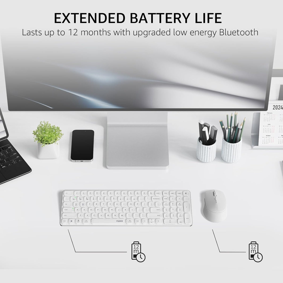RAPOO Keyboard and Mouse Wireless - 9010M Multi-Device Wireless Keyboard Mouse Combo, 2.4GHz/Bluetooth 5.0/4.0 Wireless Keyboard Mouse Set for Windows/Mac/Linux/Chrome, Support 4 Devices, Silent Click - PuriLite