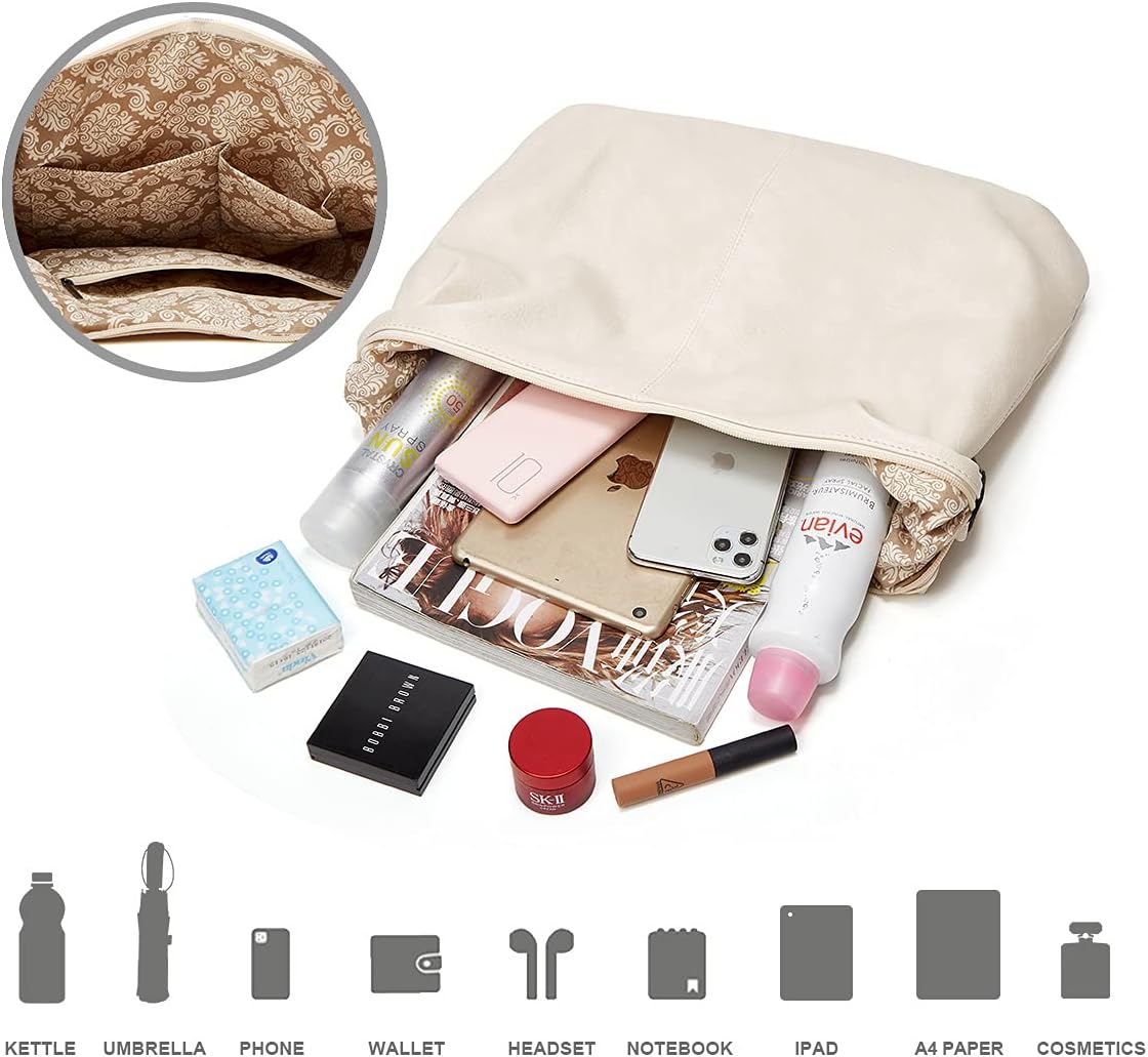 Ashioup Hobo Bags for Women Soft PU Leather Shoulder Bag Vintage Slouchy Handbag with Zipper - PuriLite