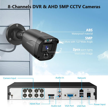 (Full HD 5MP Definition) Outdoor Wired Security Camera System Video Surveillance Cameras for Home Security DVR Systems, CCTV Camera for House Video Monitor Outside Surveillance - PuriLite