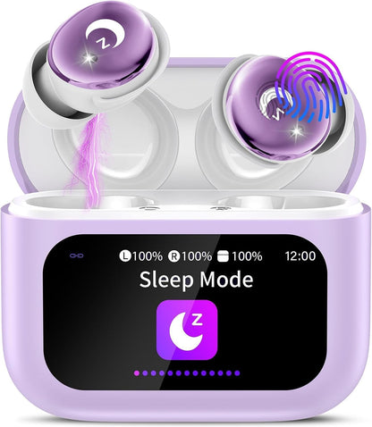 VEKJ Sleep Earbuds, Bluetooth 5.4 Mini Wireless Ear Euds with Multifunctional Touch Screen, 48H Bass Stereo Headphones with Sleep Mode/5 EQ Modes/ENC Noise Cancelling, IPX7 Earphones for iOS Android - PuriLite