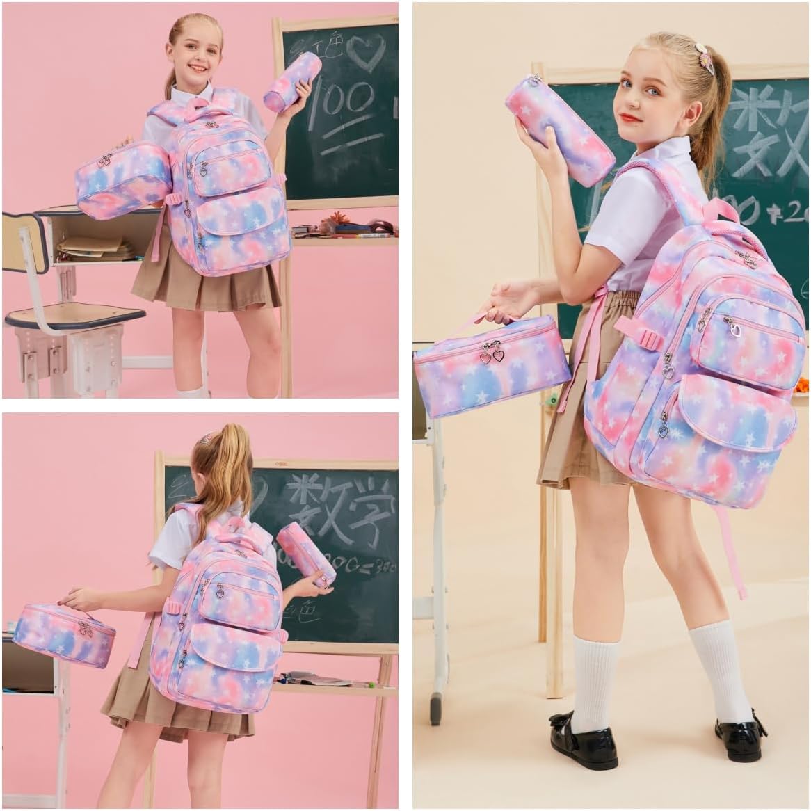 3Pcs Daisy Prints Backpack for Girls Bookbag set Primary School Daypack Elementary Students Knapsack with Lunch Box - PuriLite
