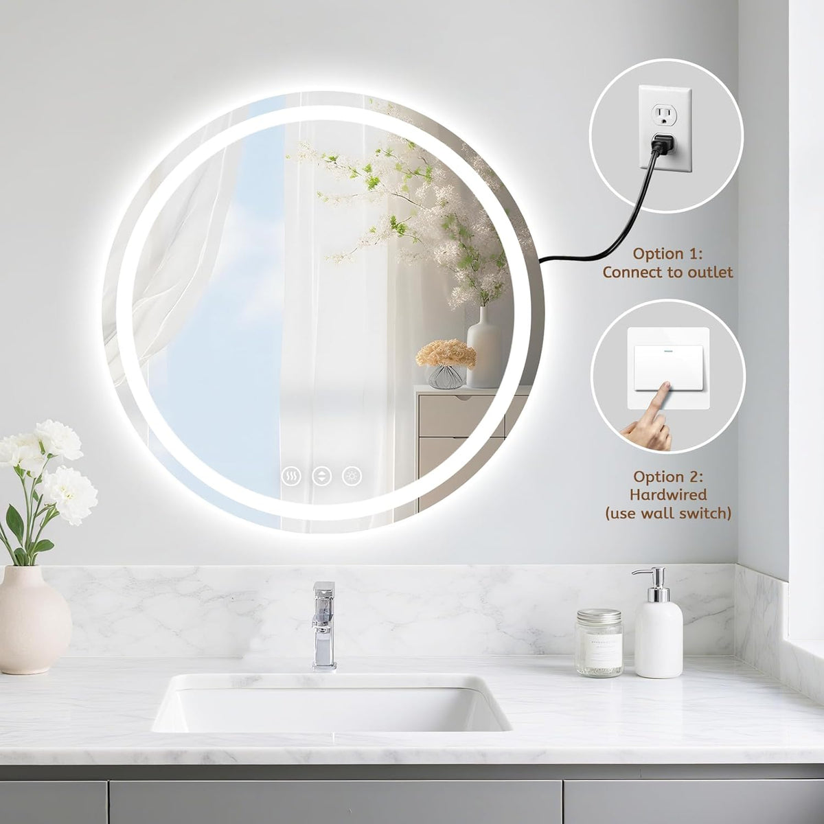 Lmsedf 24" x 32"Rectangle LED Bathroom Mirror with Lights, Backlit & Front Lighted, Wall-Mounted Vanity Mirror 3000K/4000K/6000K, Memory Functions, Anti-Fog, Dimmable Smart Mirror - PuriLite