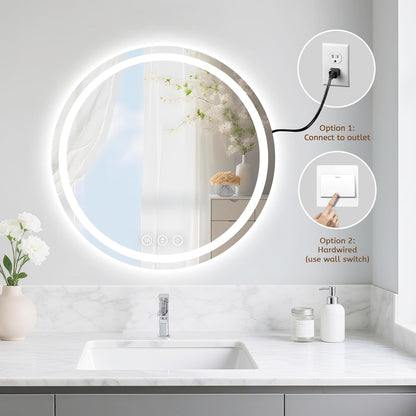 Lmsedf 24" x 32"Rectangle LED Bathroom Mirror with Lights, Backlit & Front Lighted, Wall-Mounted Vanity Mirror 3000K/4000K/6000K, Memory Functions, Anti-Fog, Dimmable Smart Mirror - PuriLite