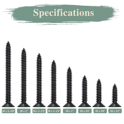 GOHODOMINO #4 x 1/2" Wood Screw 100Pcs, Stainless Steel 304 (18-8) Screws Flat Head Phillips Fast Self Tapping Drywall Screws Black Oxide - PuriLite