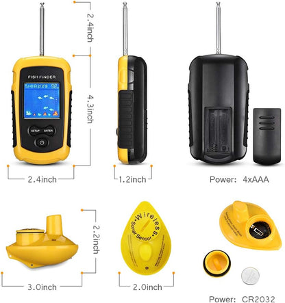 LUCKYLAKER Sensor Transducer Fish Finder Portable Sonar Handheld Depth Finder Kayak LCD Display Fish Finder Wireless Castable - PuriLite