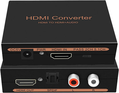1080P HDMI Audio Extractor, HDMI to HDMI Audio (L/R RCA + Toslink Optical SPDIF) Video Converter Adapter Splitter with Optical Fiber Cable for PS3 PS4 Blu-ray DVD Player Sky HD Box - PuriLite