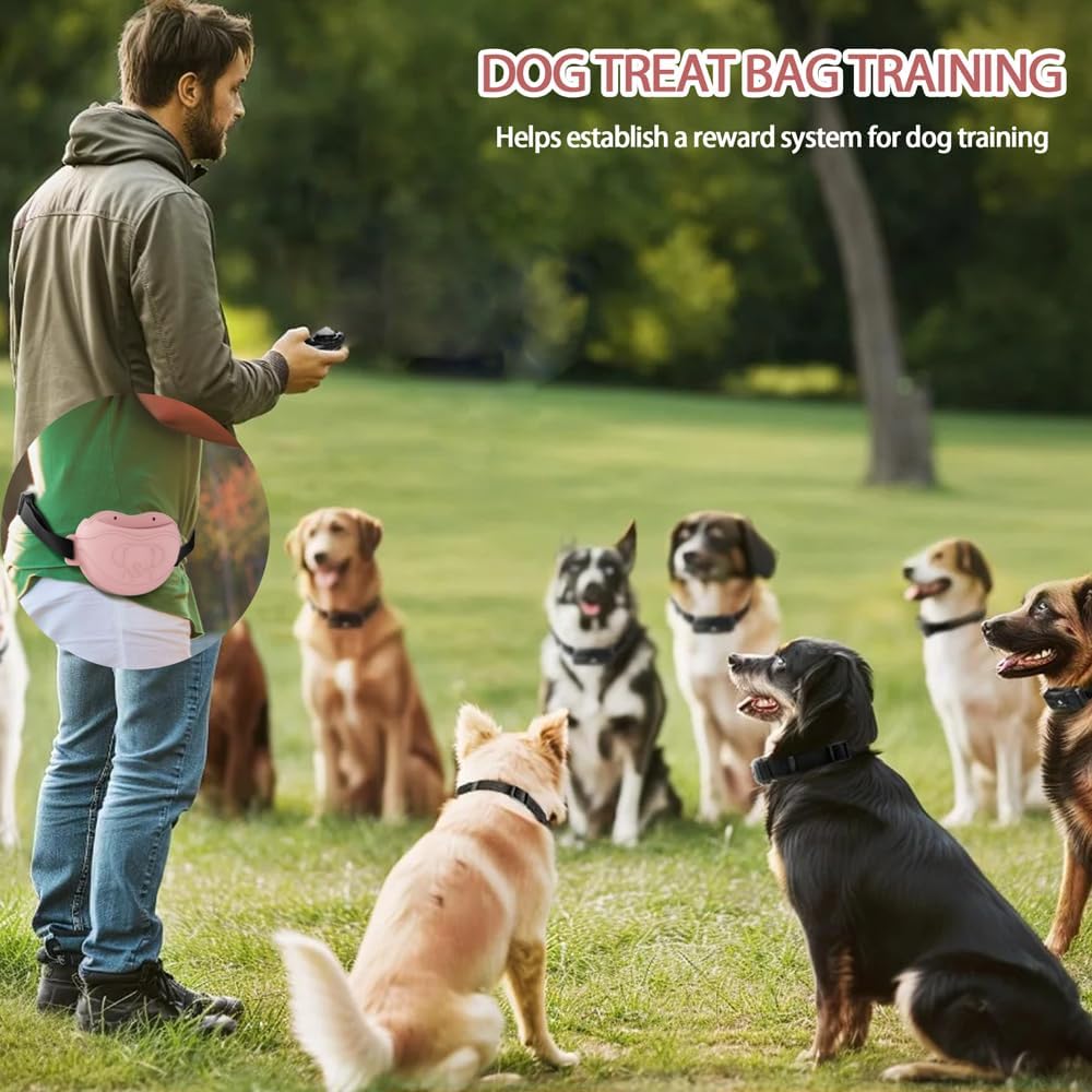 TUCANA Silicone Dog Treat Pouch for Pet Training – Upgraded 4 Strong Magnets Enhanced Magnetic Closure, Ease of Cleaning, Come with Adjustable Wasit Belt and Effective Dog Clicker (Pink) - PuriLite