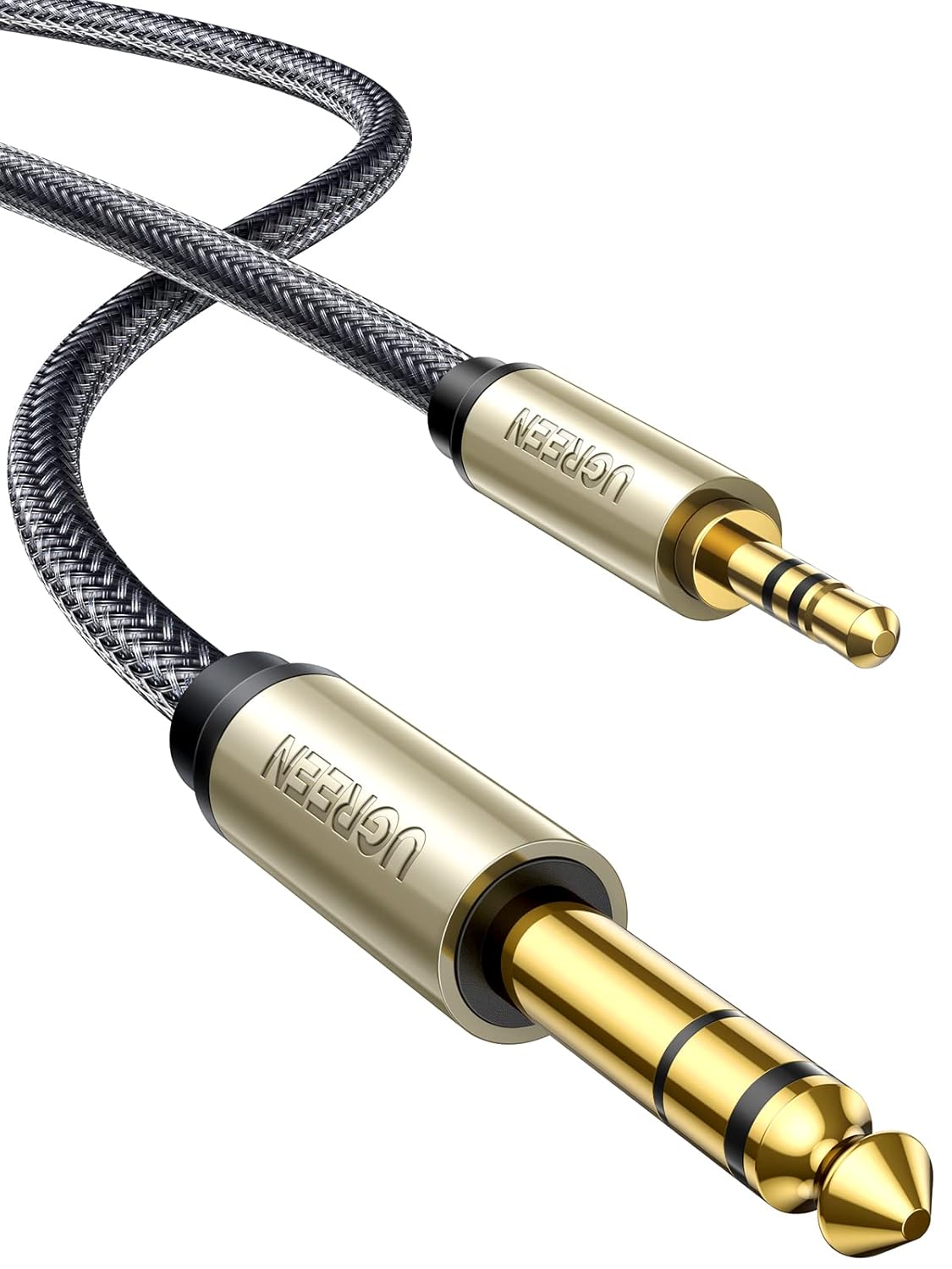 UGREEN 1/8 to 1/4 Inch Cable, 3.5mm TRS to 6.35mm Audio Cable Guitar to Aux Male Cord with Zinc Alloy Housing and Nylon Braid for Amplifier, Mixer, Digital Keyboard, Home Theater, Laptop, 6.6FT - PuriLite
